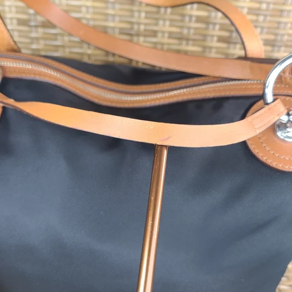 Lauren Ralph Lauren Black Nylon Shoulder Tote Bag Purse Brown Leather Trim - Picture 6 of 16